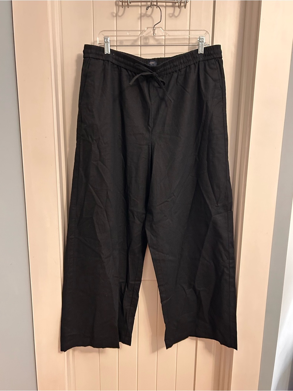 NWT J. Crew Black Drawstring Wide-Leg Pants Linen Cotton Blend Size 16